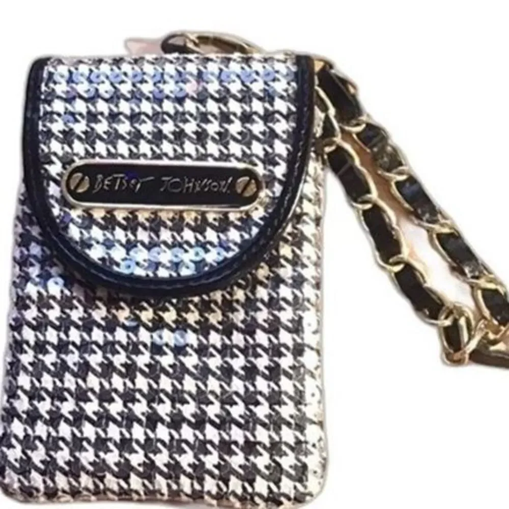 Betsey Johnson Wristlet Cell Phone Houndstooth Sequined Case